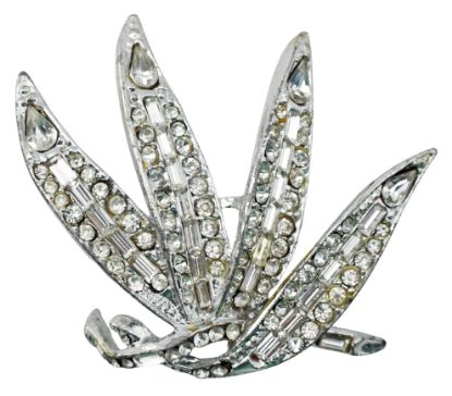 Picture of Vintage Rhinestone Leaf Brooch With Baguette And Chaton Stones