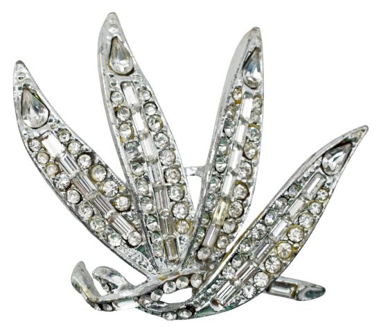 Picture of Vintage Rhinestone Leaf Brooch With Baguette And Chaton Stones
