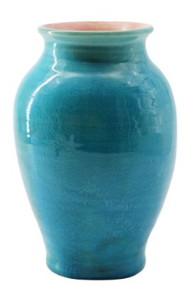 Picture of 1950 Pisgah Forest Turquoise Glazed Vase — Ribbed Form