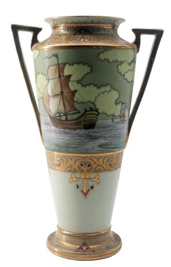 Picture of Nippon - Scenic Landscape Gilt Porcelain Vase
