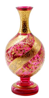 Picture of Antique Bohemian (Attributed to Moser) - Cranberry Glass Vase With Gilded Enamel Decoration