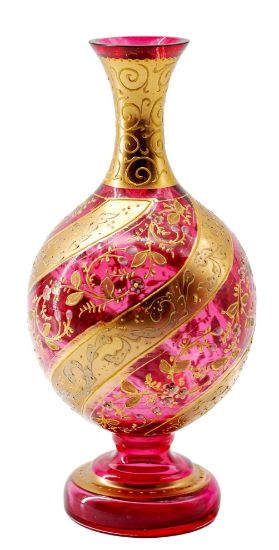 Picture of Antique Bohemian (Attributed to Moser) - Cranberry Glass Vase With Gilded Enamel Decoration