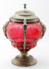Picture of Antique WMF Cranberry Glass Covered Punch Bowl