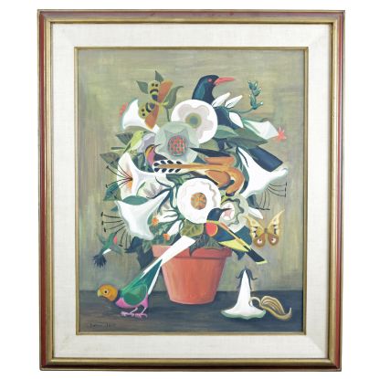 Picture of Bird in Pot by Dahlov Ipcar - Oil on Linen, Framed