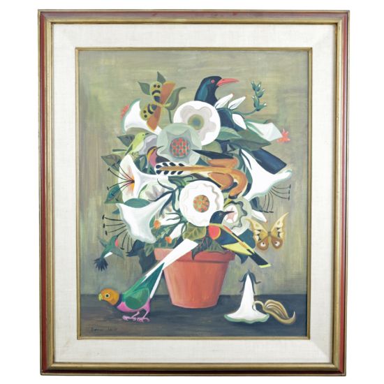 Picture of Bird in Pot by Dahlov Ipcar - Oil on Linen, Framed