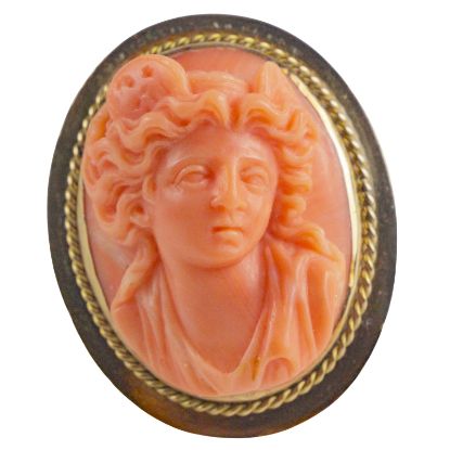 Picture of Antique 14K Italian Gold Coral Ring Depicting Bacchus