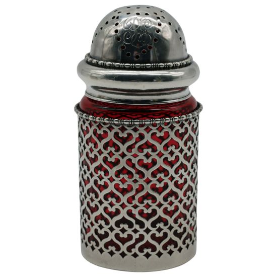 Picture of American - Sterling Overlay Cranberry Glass Muffineer