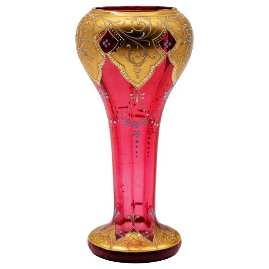 Picture of Bohemian Cranberry Glass Gilt And Jeweled Vase