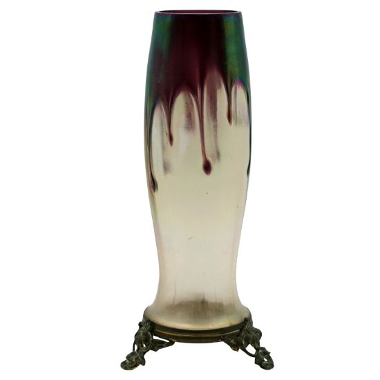 Picture of Antique Bohemian Iridescent Art Glass Mounted Vase