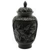 Picture of Vintage Chinese Black Lacquer Covered Jar with Figural Landscape Motif