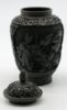 Picture of Vintage Chinese Black Lacquer Covered Jar with Figural Landscape Motif