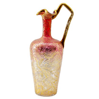 Picture of Antique Bohemian (Moser School) - Cranberry-To-Clear Gilt Enamel Glass Ewer