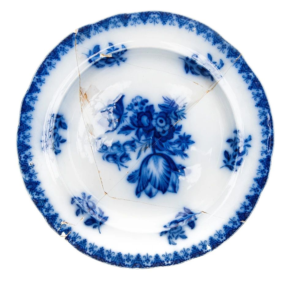 Spode flow blue transferware plate, pattern B773, circa 1839-1847