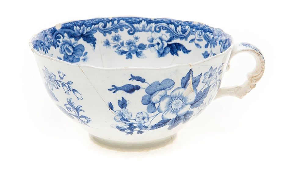 Spode British Flowers blue transferware cup, circa 1829-1860